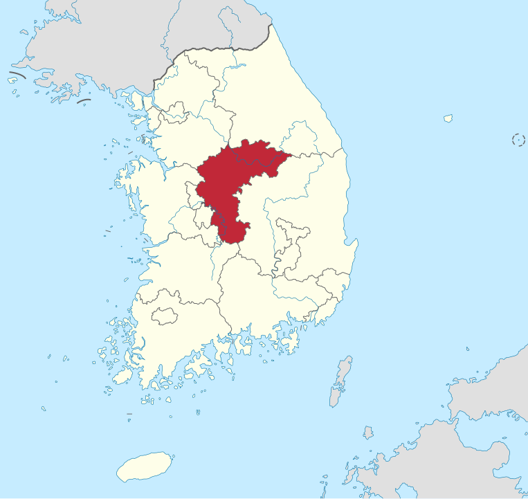 North Chungcheong Province highlighted in red on a map of South Korea.