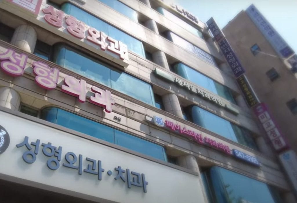 A building in Gangnam District, Seoul where all three lower stories house plastic surgery clinics.