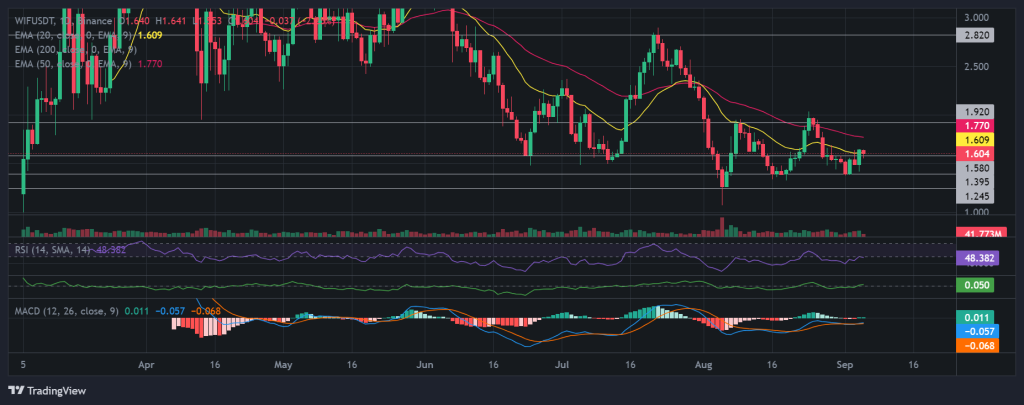 WIF / USDT 1D Chart, critical support. Source: Binance.