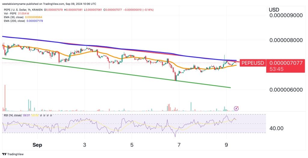 Pepe Coin price chart.