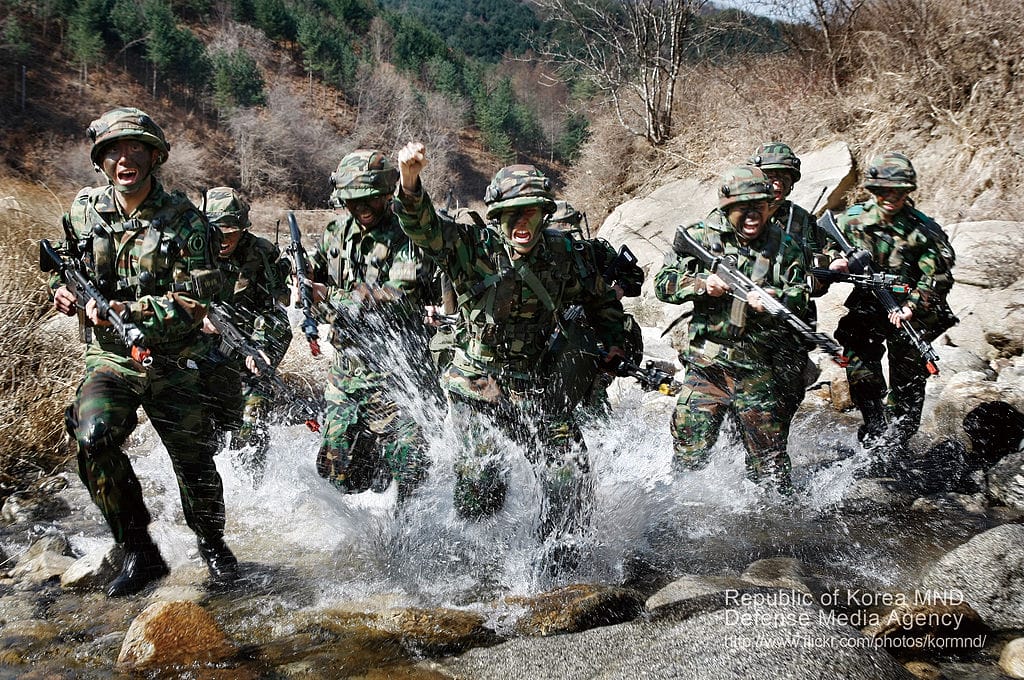 South Korean soldiers during a combat training exercise.