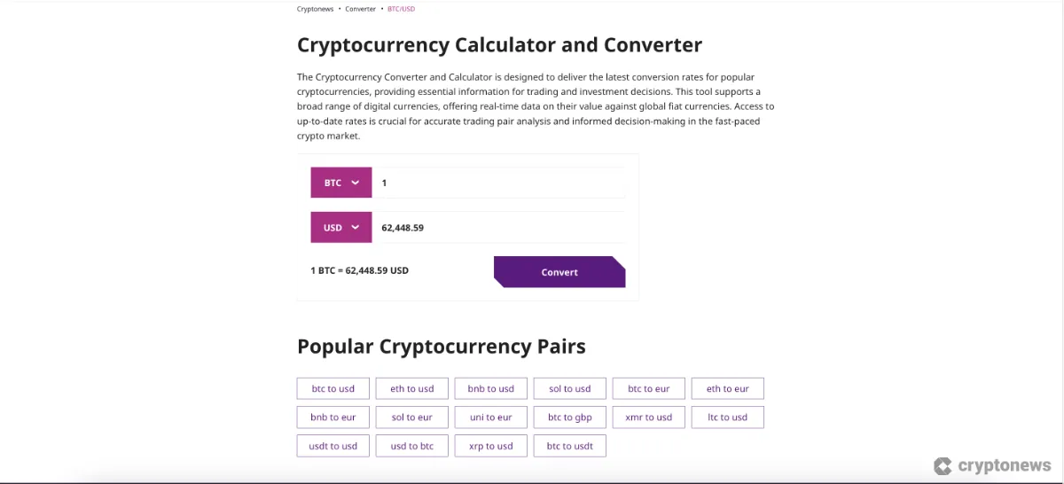 Cryptocurrency Calculator and Converter Screenshot