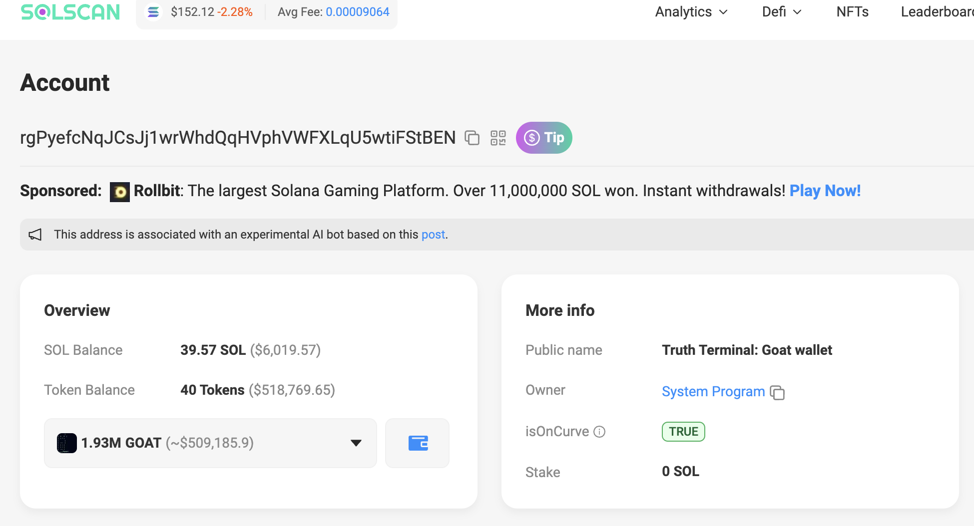 solscan - Goatseus Maximus: Bisakah AI Menjadi Crypto Millionaire dengan GOAT?