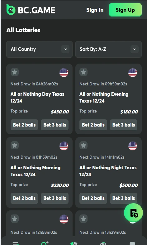 Bitcoin Lottery Games on crypto casino, BC.Game