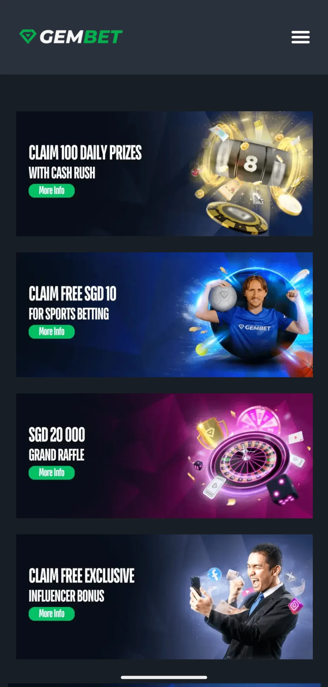 gembet mobile promotions page