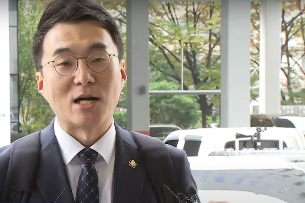 Lawmaker Kim Nam-guk, the man at the heart of the ‘Coin Gate’ scandal allegations, outside a courthouse in Seoul.