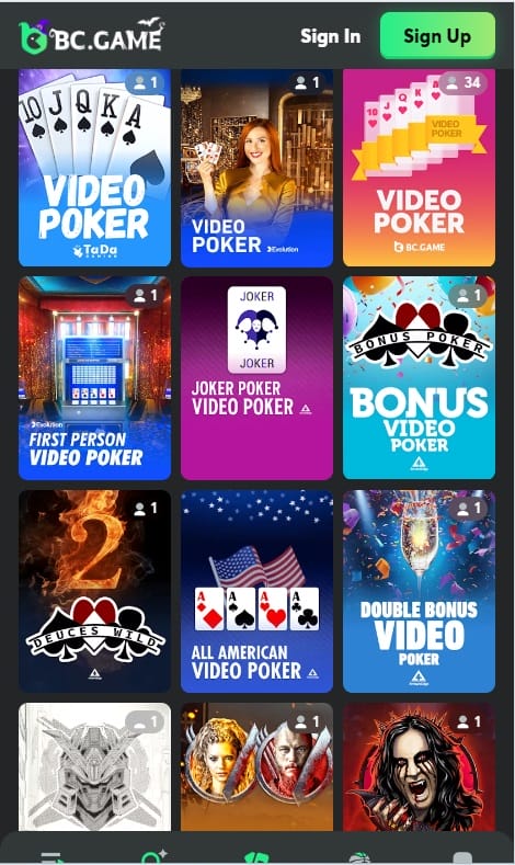 video poker at bcgame