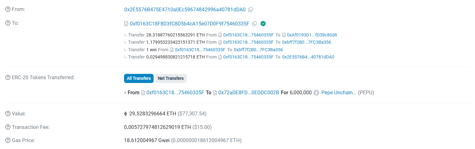 seorang whale kripto lainnya membuat gebrakan lebih besar dengan membeli 6 juta token $PEPU seharga sekitar $77.000 - Kemenangan Trump Mendongkrak Bitcoin Melewati $75K, Pepe Unchained Capai Milestone $25 Juta – Siap Menyaingi Pump.fun