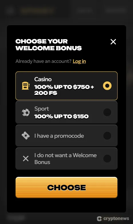 choose welcome bonus spinsy