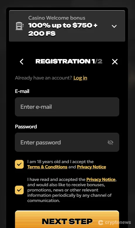 registration screen mobile spinsy casino