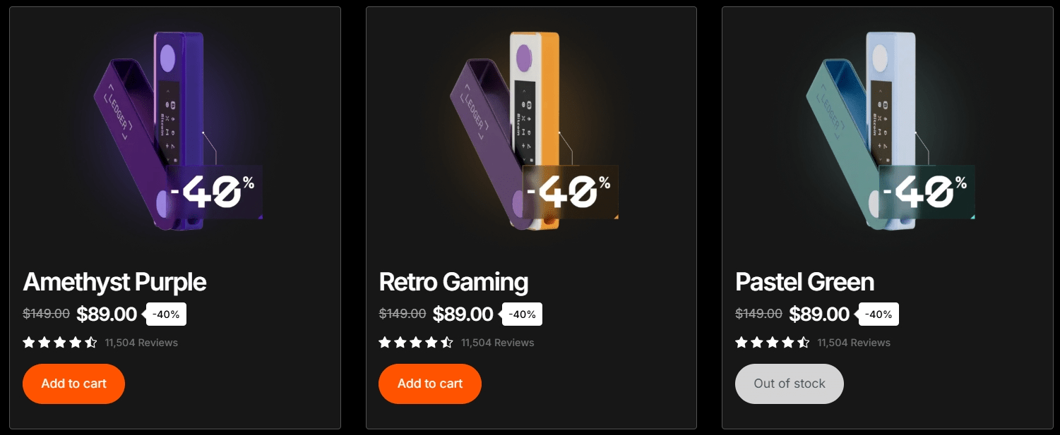 Penawaran Ledger Nano S Plus dan Nano X hadir dengan beberapa warna eksklusif - Temukan Penawaran Eksklusif Black Friday 2024 dari Ledger