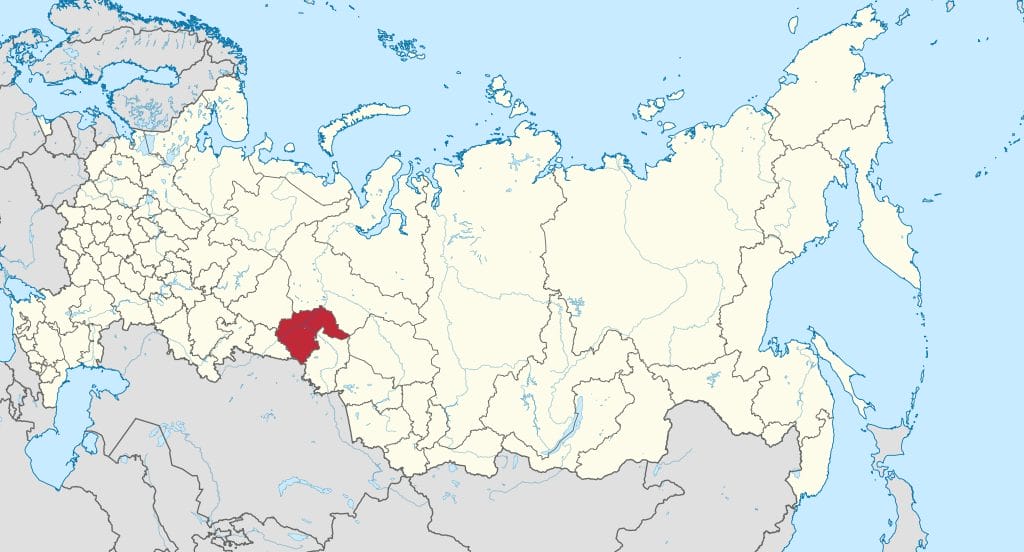 The Tyumen region on a map of Russia.