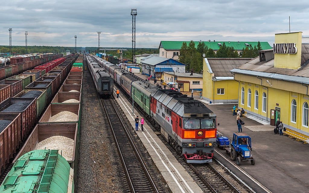 The railway station in Mikun, Komi Republic, Russia.