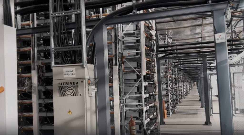 Inside a BitRiver-run crypto mining data center in Bratsk, Russia.