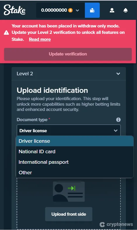 upload identification stake casino