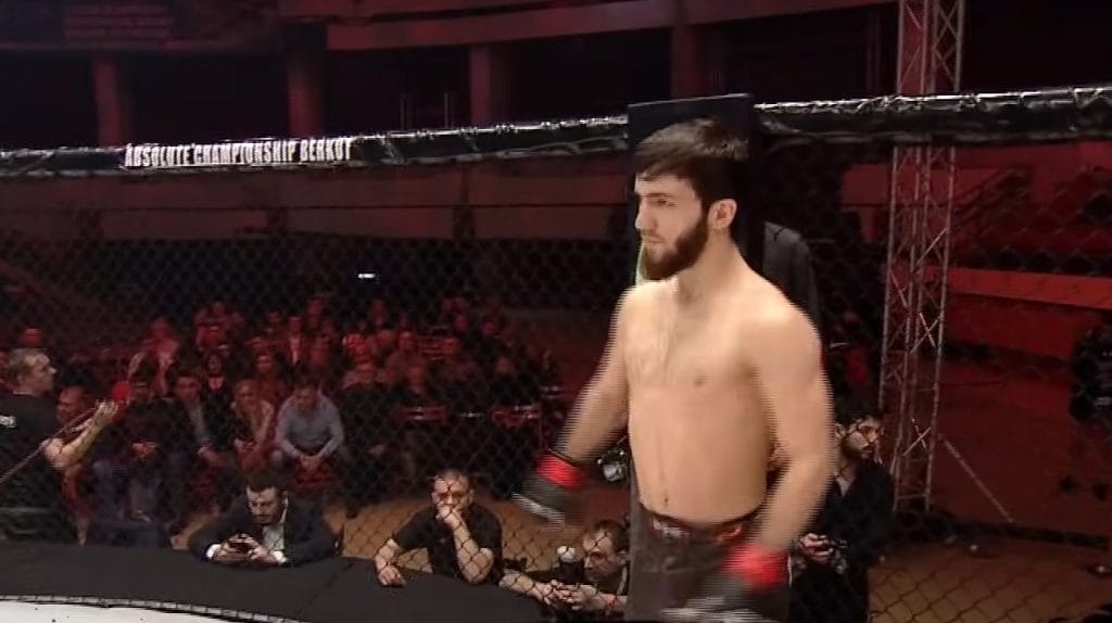 The MMA fighter Lamberd Akhiadov in action in the ACA in 2017.