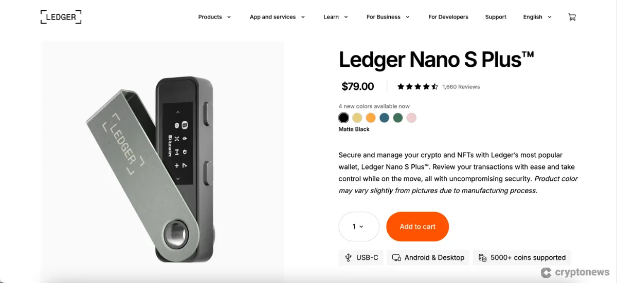 หน้าแรกของ Ledger Nano S Plus