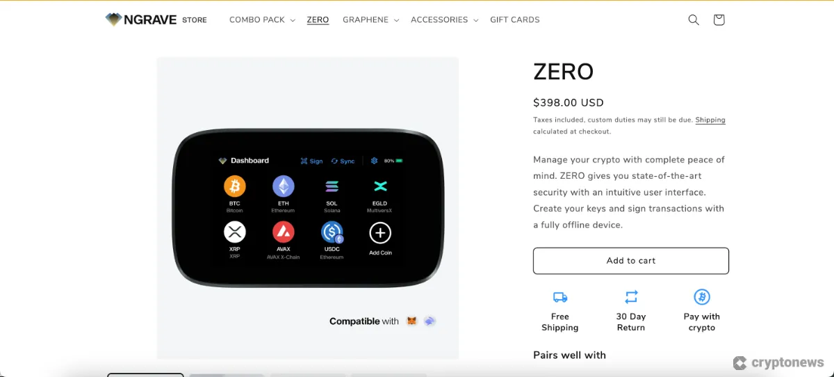 หน้าเว็บไซต์ NGRAVE ZERO