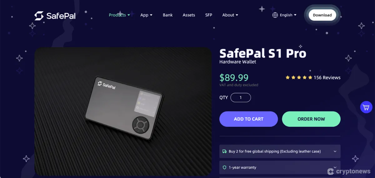 หน้าเว็บไซต์ของ SafePal S1 Pro