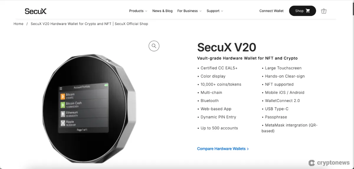 หน้าแรกของ SecuX V20