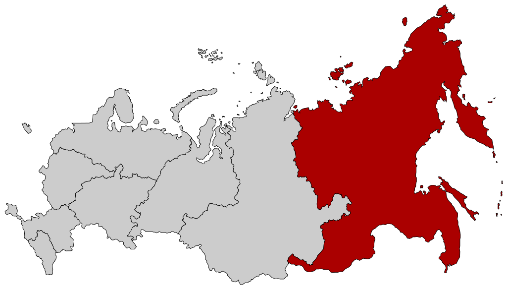 The Russian Far Eastern Federal District on a map of Russia.