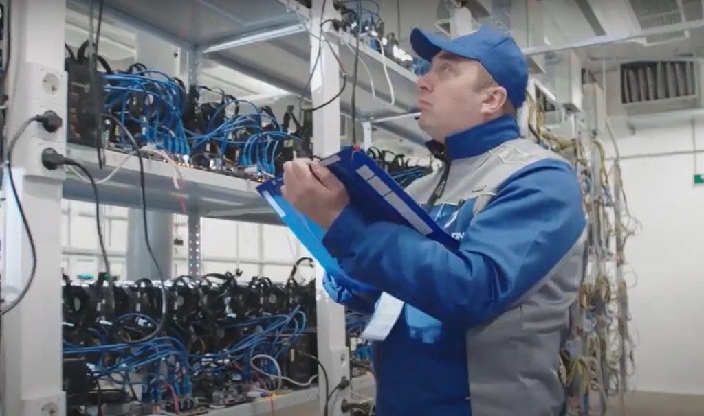 An Intelion Data Systems engineer in one of the company’s crypto mining data centers.