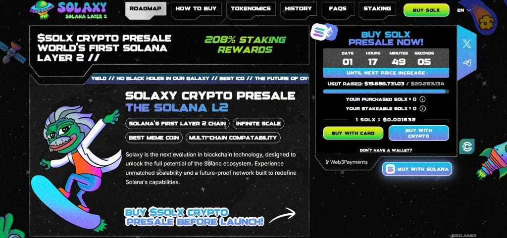 Solaxy presale landing page.