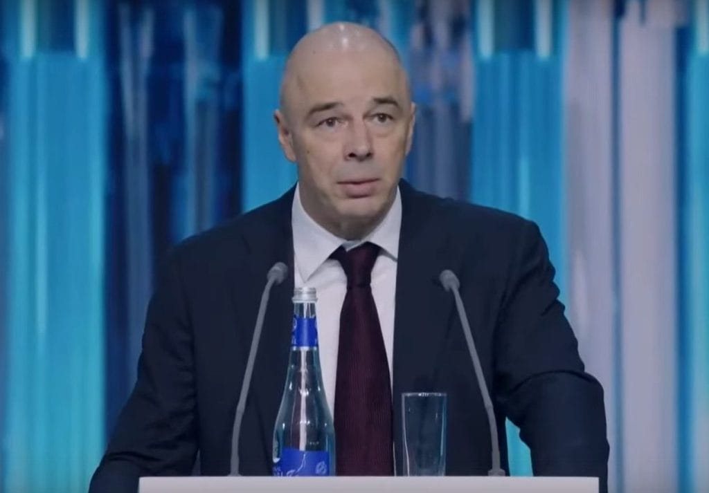 The Russian Finance Minister Anton Siluanov speaking in 2024.