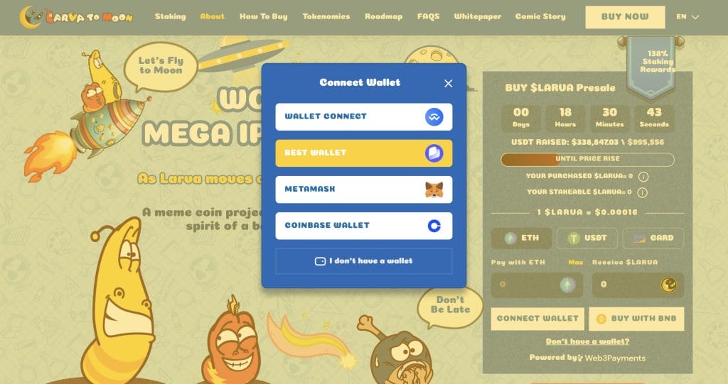 Connecting Wallet to Larva to Moon