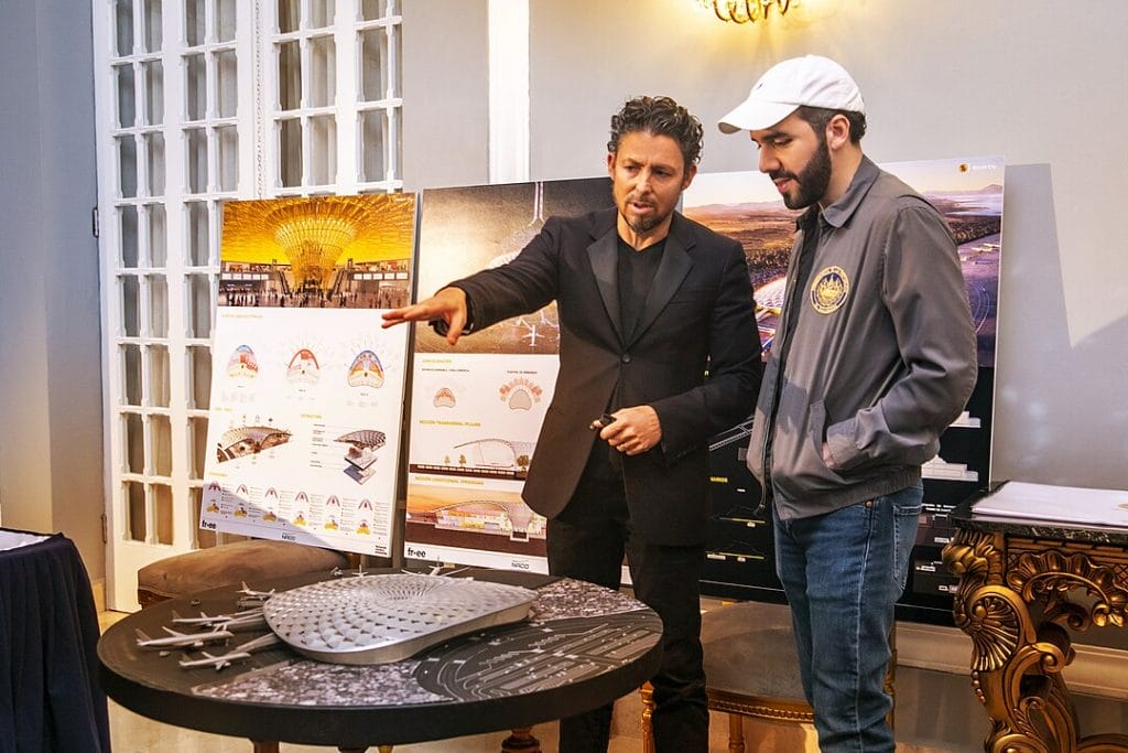 The Salvadoran President Nayib Bukele and Mexican architect Fernando Romero discuss plans to build “Bitcoin City Airport,” officially known as Pacific Airport, in 2022.