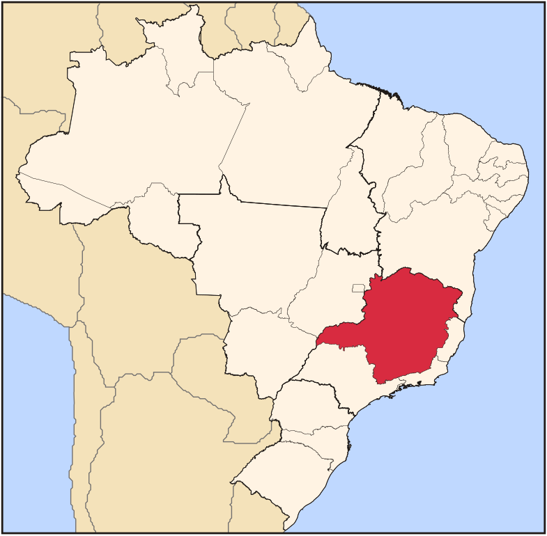 The state of Minas Gerais on a map of Brazil.