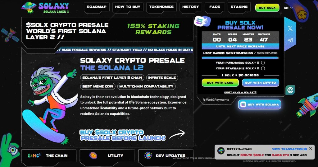 Solaxy (SOLX) Crypto presale website.