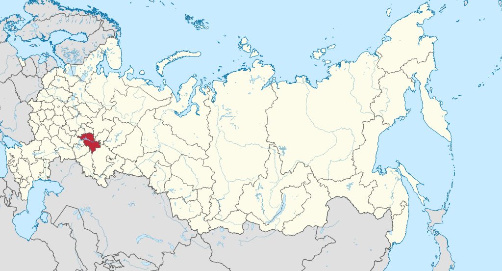 Tatarstan highlighted in red on a map of Russia.