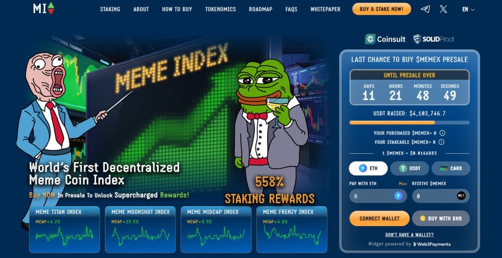 Meme Index (MEMEX) presale website.