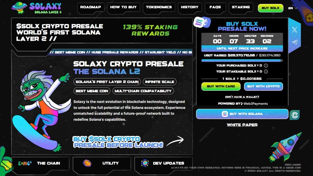 Solaxy (SOLX) presale website.
