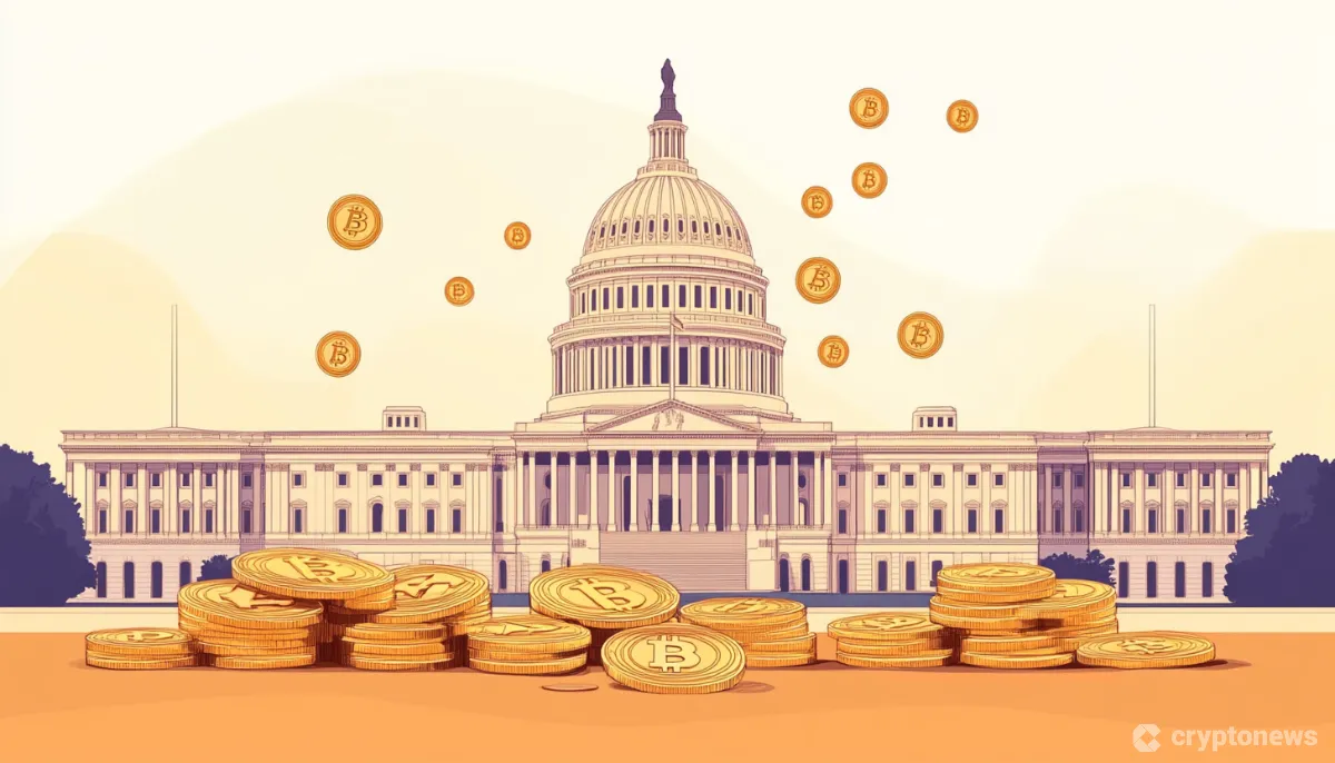 the U.S. Capitol building made of cryptocurrency coins