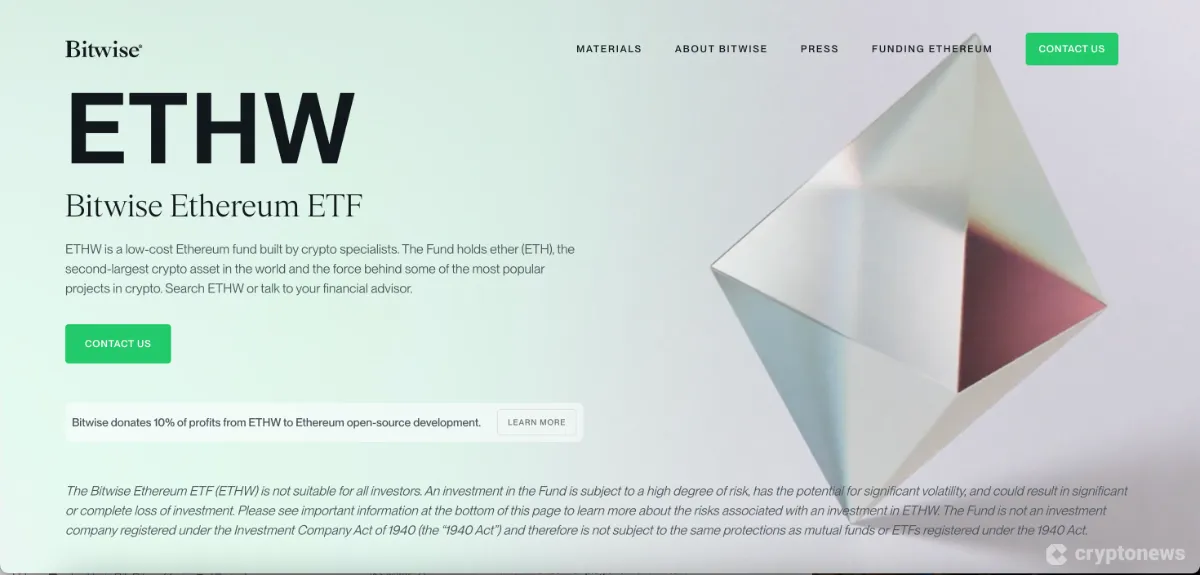 Bitwise Ethererum ETF (ETHW)