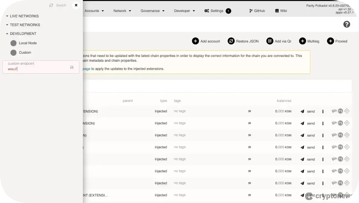 screenshot of polkadot crypto node