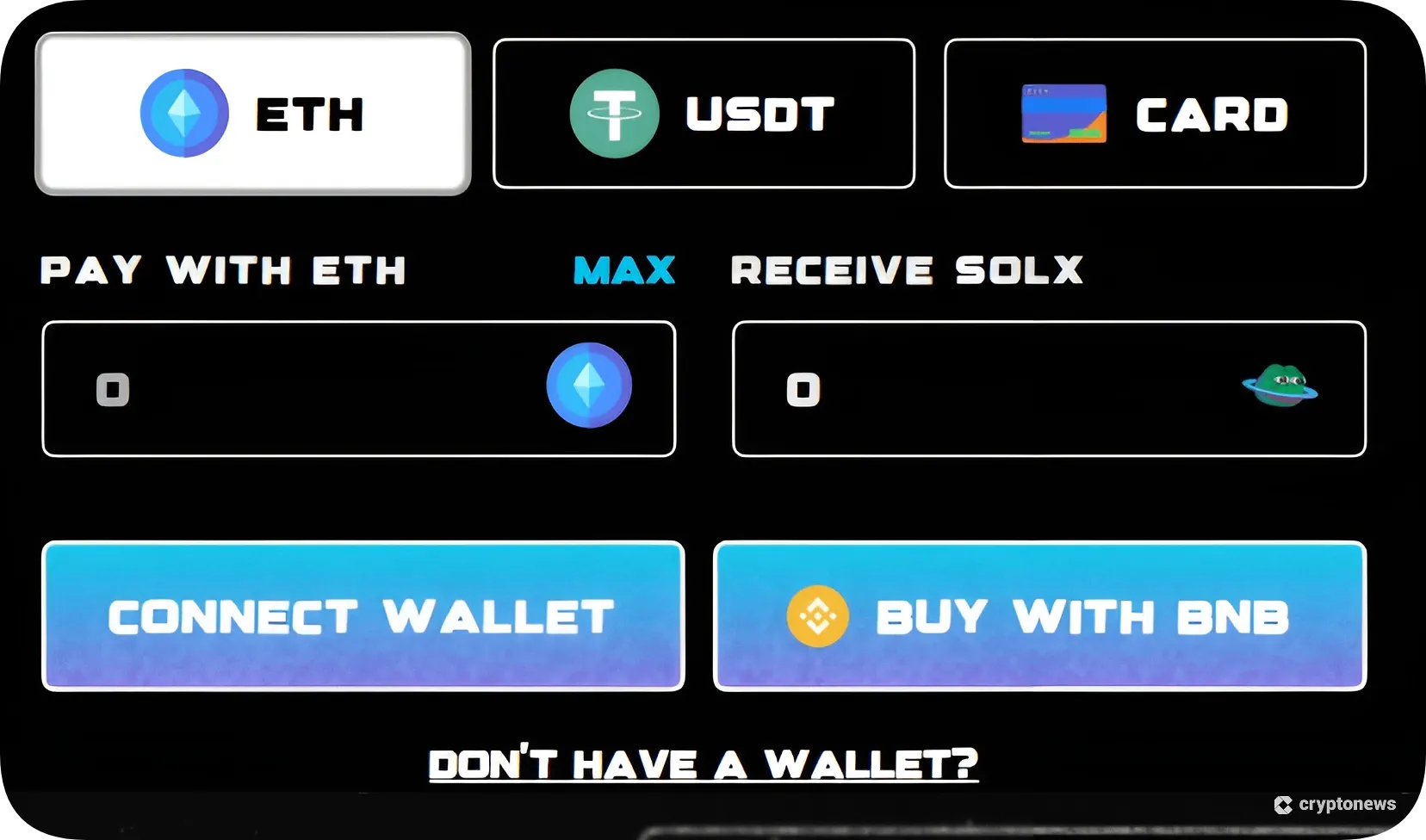 widget for buying solx on the official website