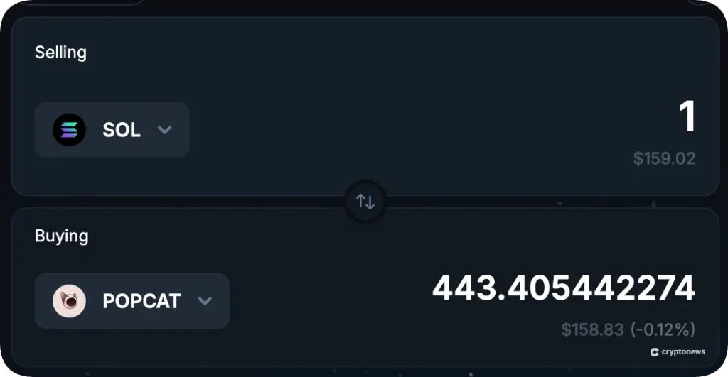 initiating the swap to buy a solana meme coin