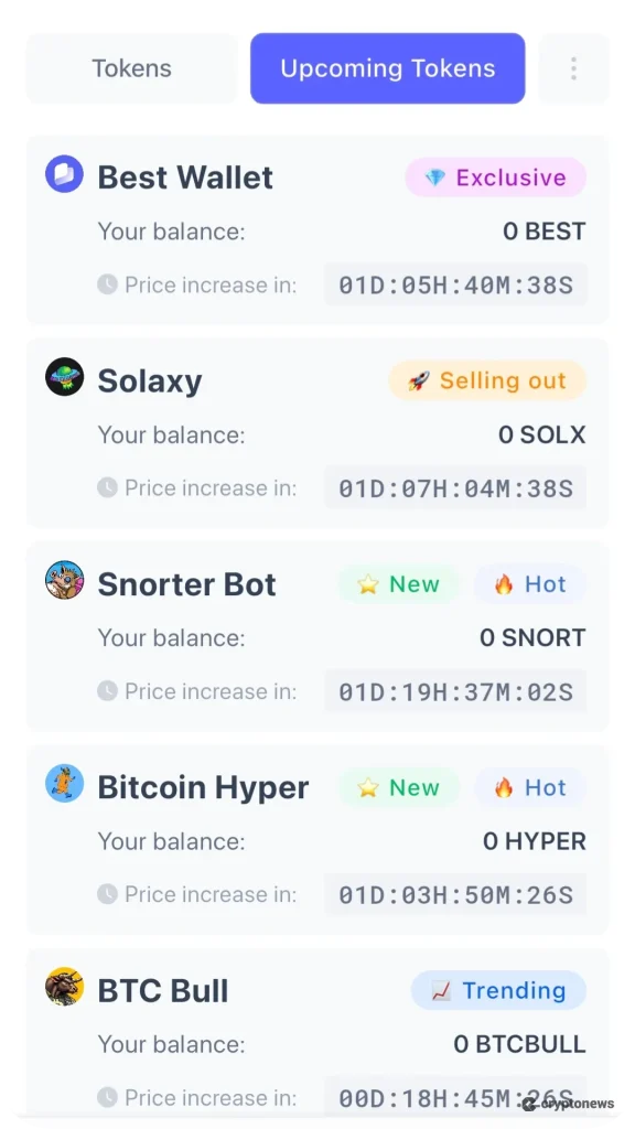 قائمة العملات الرقمية المعروضة للبيع المسبق في قائمة الرموز المميزة القادمة في best wallet
