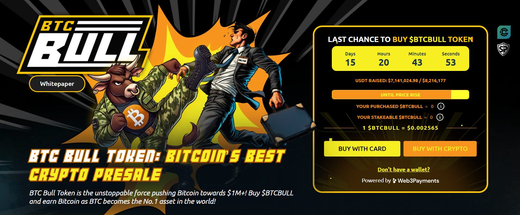 BTC Bull Token Hampir Tembus Batas $8,1 Juta, Skema Staking 58% APY Menarik Investor Menjelang Penutupan