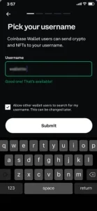 coinbase wallet pick username