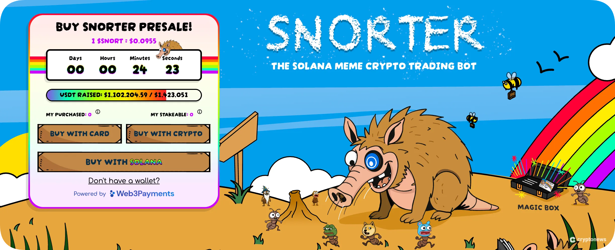 Homepage of snorter bot presale