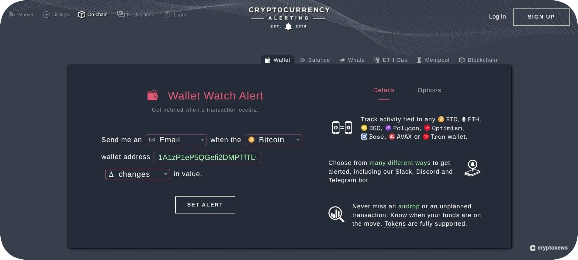 Cryptocurrency alerting