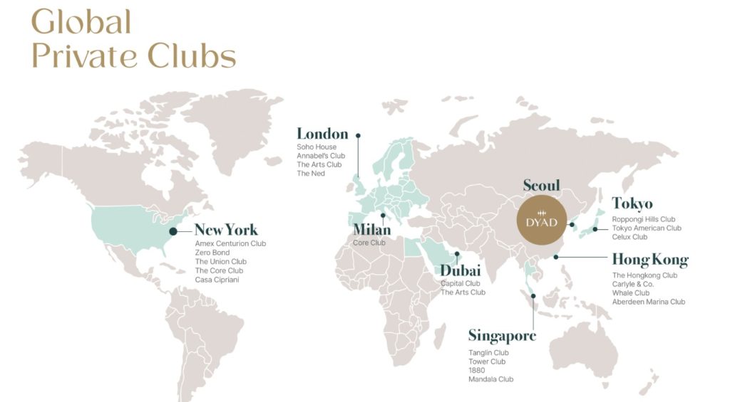 A world map of exclusive private members’ clubs.