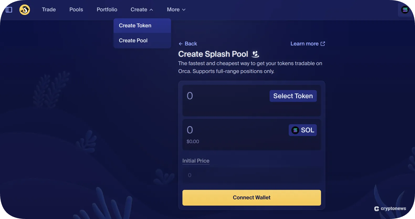 screenshot of an example of creating a splash pool on Orca