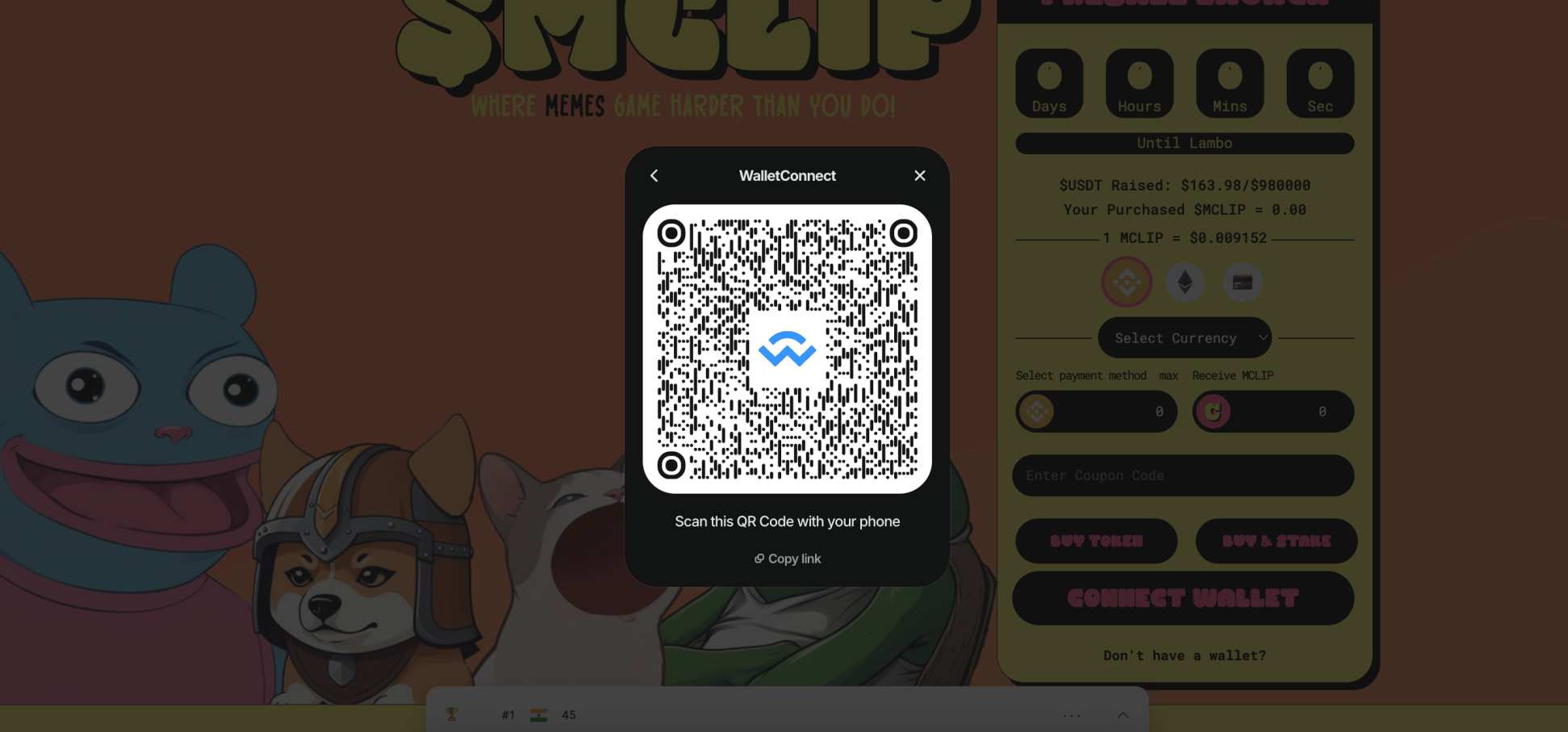 MemeClip presale how to connect wallet
