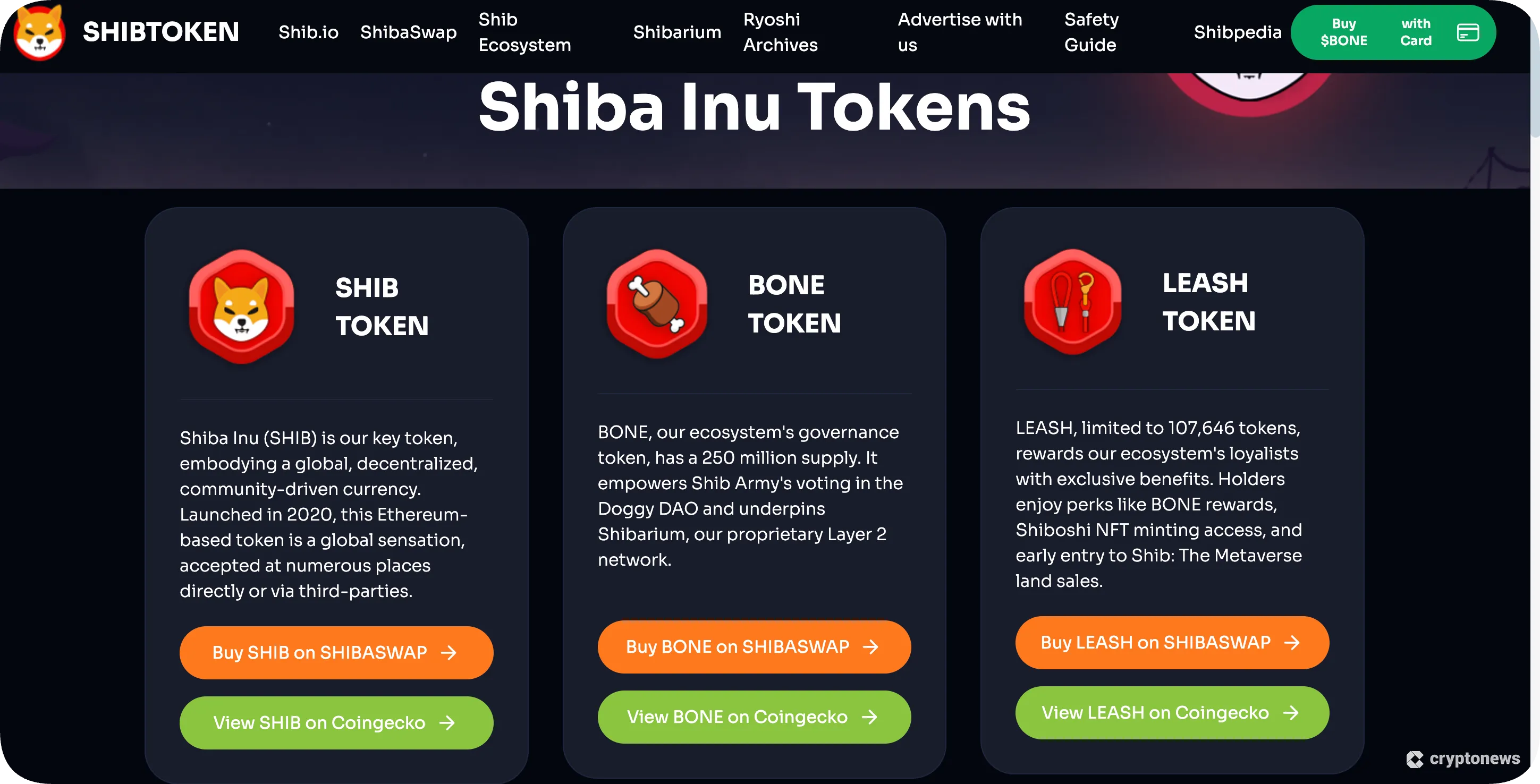 screenshot of shiba inu website