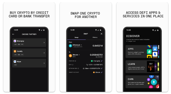 The look of the Ledger Live app on Android